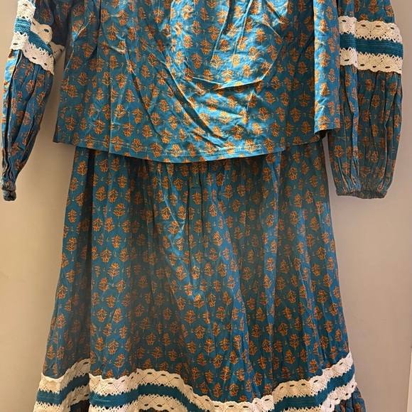 NWT Luna Moon Maxi Skirt Set 2pc Teal Peasant Crocheted Ruffled Boho - Medium - Picture 7 of 7
